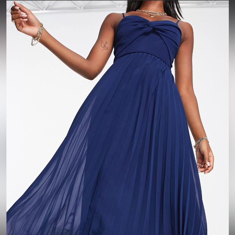 NWT Asos formal dress with tie front navy blue - Picture 2 of 6